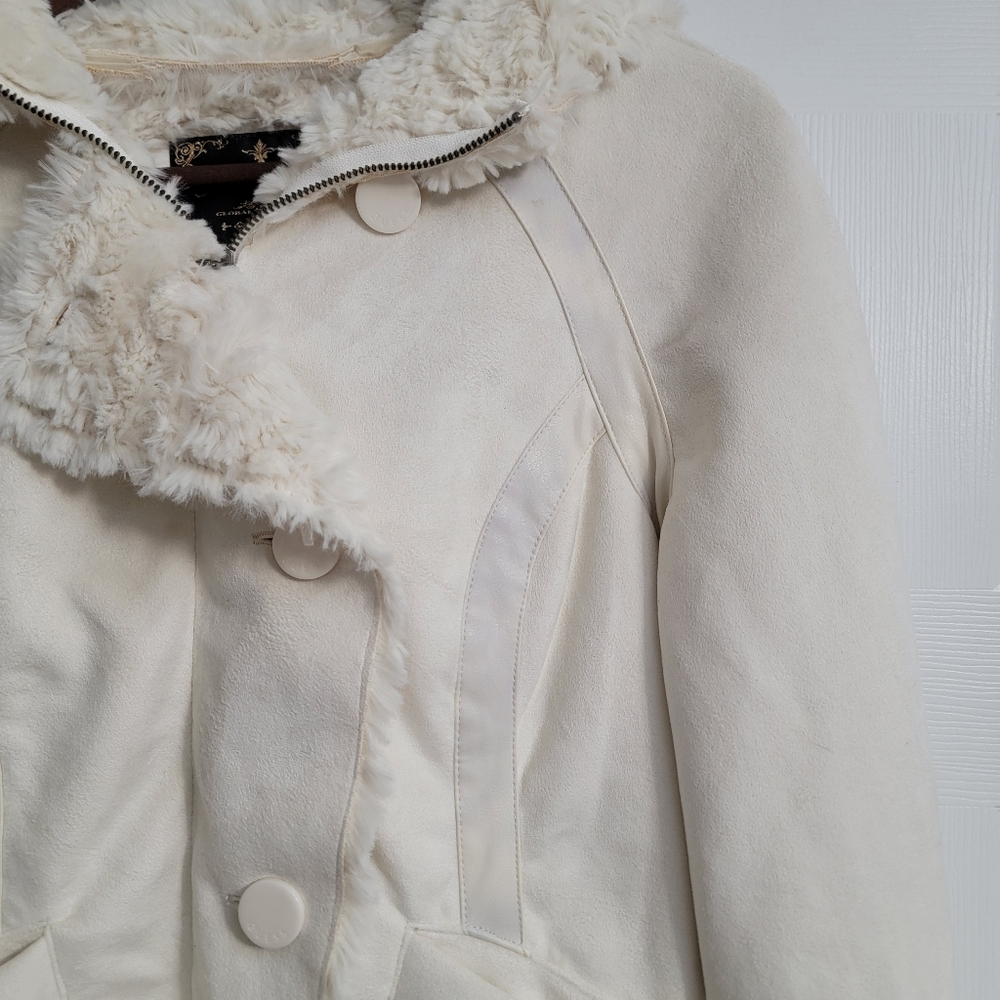 Guess Jeans Cream Sherpa Lined Hooded Jacket Women's Size Large - Picture 6 of 13